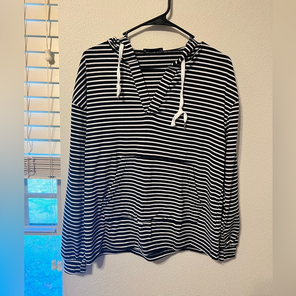 Black and white striped v neck sweater